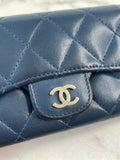 CHANEL Blue Quilted Flap Card Holder Wallet