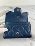 CHANEL Blue Quilted Flap Card Holder Wallet
