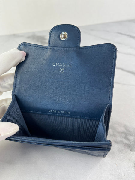 CHANEL Blue Quilted Flap Card Holder Wallet