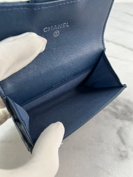 CHANEL Blue Quilted Flap Card Holder Wallet