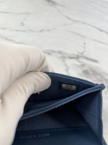 CHANEL Blue Quilted Flap Card Holder Wallet
