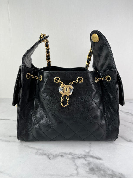 CHANEL Black Caviar Quilted Small 25 Shoulder Bag