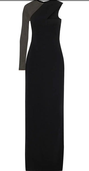 ALEXANDER WANG Black One Shoulder Cutout Tullepaneled Cady Gown Size 4 (fits US 4/6)
