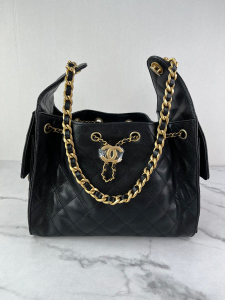 CHANEL Black Caviar Quilted Small 25 Shoulder Bag