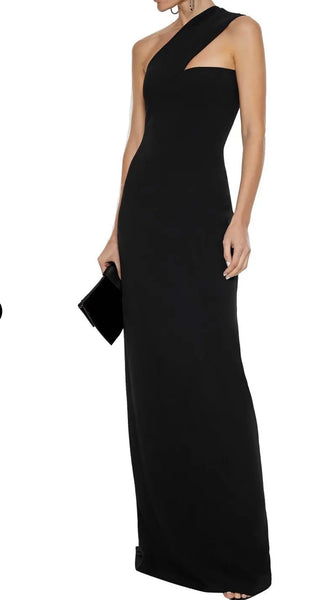 ALEXANDER WANG Black One Shoulder Cutout Tullepaneled Cady Gown Size 4 (fits US 4/6)