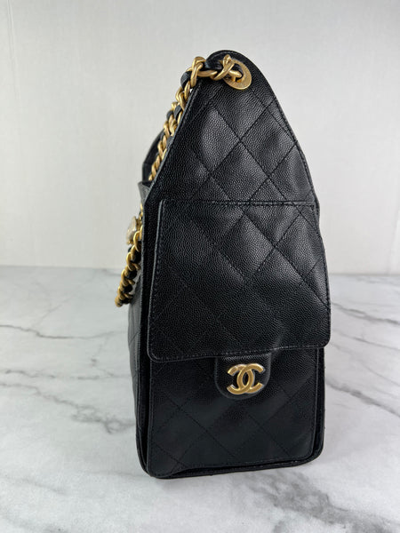 CHANEL Black Caviar Quilted Small 25 Shoulder Bag