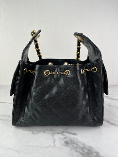 CHANEL Black Caviar Quilted Small 25 Shoulder Bag
