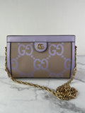GUCCI Beige Lapis Monogram Jumbo GG Textured Dollar Calfskin Small Ophidia Chain Shoulder/Crossbody Bag