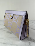 GUCCI Beige Lapis Monogram Jumbo GG Textured Dollar Calfskin Small Ophidia Chain Shoulder/Crossbody Bag