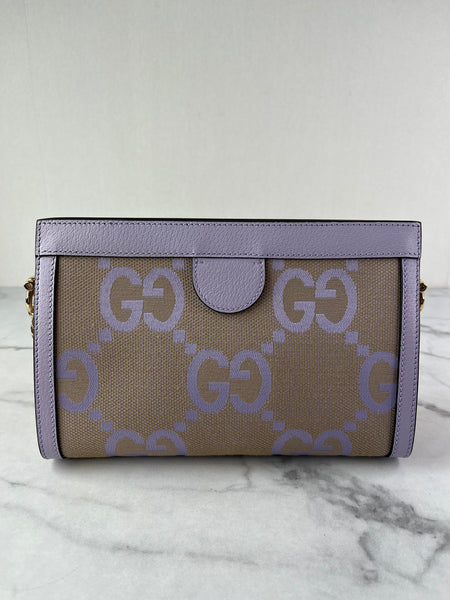 GUCCI Beige Lapis Monogram Jumbo GG Textured Dollar Calfskin Small Ophidia Chain Shoulder/Crossbody Bag