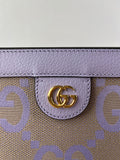 GUCCI Beige Lapis Monogram Jumbo GG Textured Dollar Calfskin Small Ophidia Chain Shoulder/Crossbody Bag