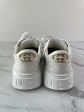 GUCCI White Calfskin GG Tennis Embossed Perforated Womens Platform Sneakers Size 37