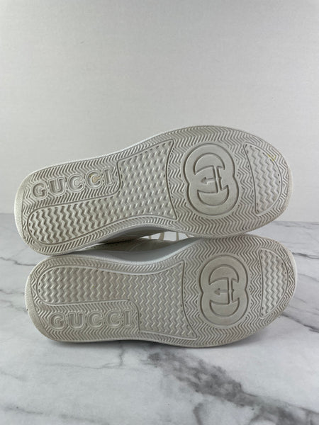 GUCCI White Calfskin GG Tennis Embossed Perforated Womens Platform Sneakers Size 37