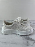 GUCCI White Calfskin GG Tennis Embossed Perforated Womens Platform Sneakers Size 37