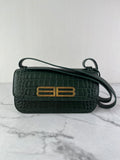 Balenciaga Dark Green Crocodile Embossed Small Gossip Shoulder/Crossbody Bag