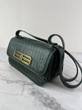 Balenciaga Dark Green Crocodile Embossed Small Gossip Shoulder/Crossbody Bag