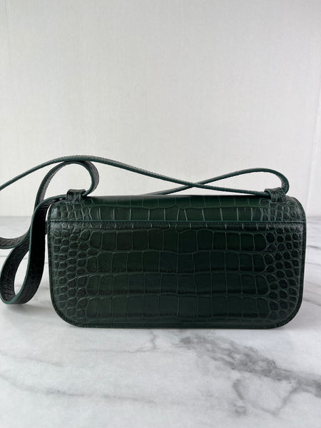 Balenciaga Dark Green Crocodile Embossed Small Gossip Shoulder/Crossbody Bag