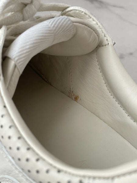 GUCCI White Calfskin GG Tennis Embossed Perforated Womens Platform Sneakers Size 37