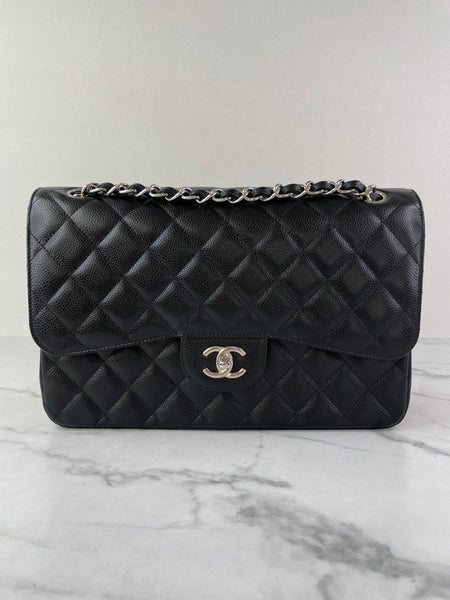 CHANEL Black Caviar Classic Jumbo Double Flap Bag