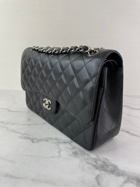 CHANEL Black Caviar Classic Jumbo Double Flap Bag
