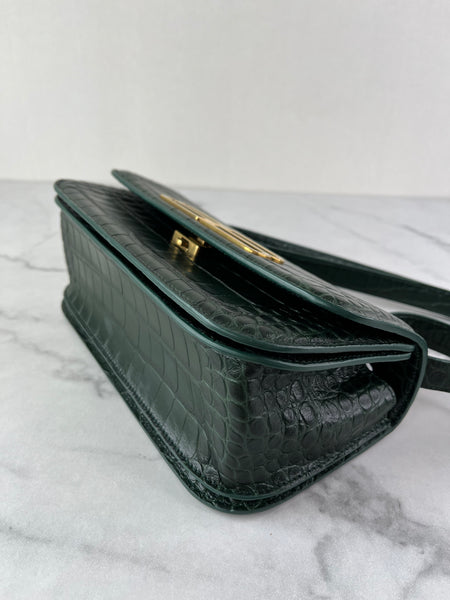 Balenciaga Dark Green Crocodile Embossed Small Gossip Shoulder/Crossbody Bag