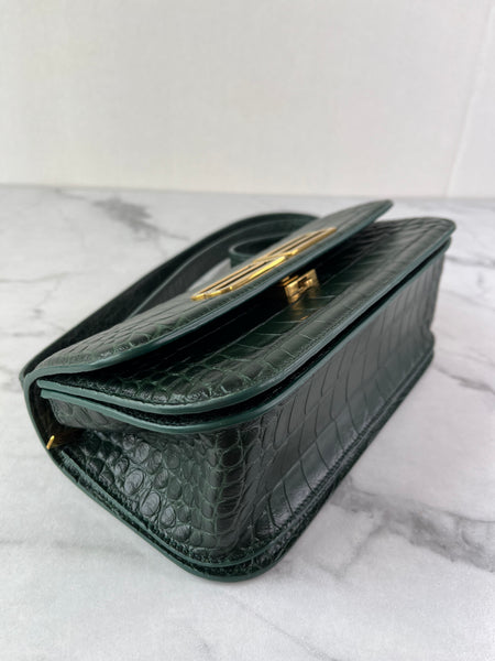 Balenciaga Dark Green Crocodile Embossed Small Gossip Shoulder/Crossbody Bag