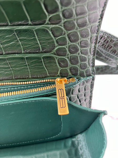 Balenciaga Dark Green Crocodile Embossed Small Gossip Shoulder/Crossbody Bag