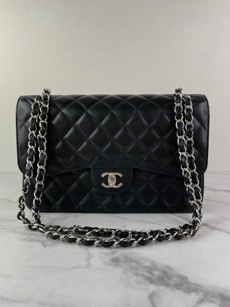 CHANEL Black Caviar Classic Jumbo Double Flap Bag