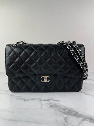 CHANEL Black Caviar Classic Jumbo Double Flap Bag