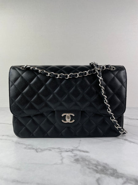 CHANEL Black Caviar Classic Jumbo Double Flap Bag