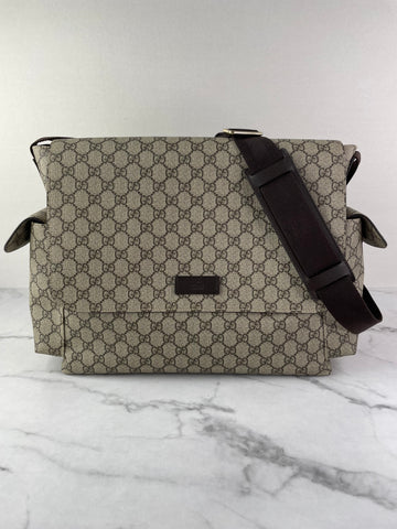 GUCCI Dark Brown GG Plus Monogram Messenger Diaper/Changing Bag