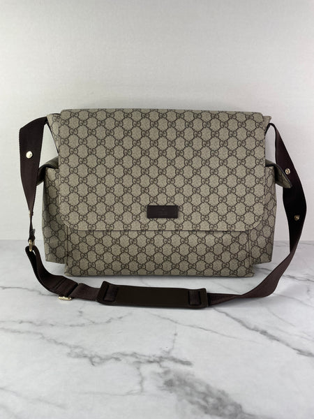 GUCCI Dark Brown GG Plus Monogram Messenger Diaper/Changing Bag