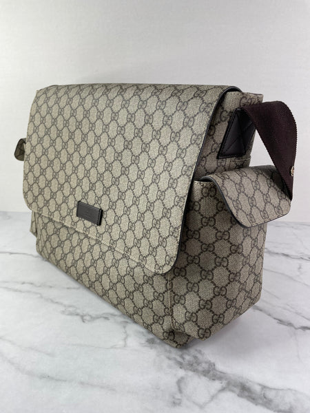 GUCCI Dark Brown GG Plus Monogram Messenger Diaper/Changing Bag