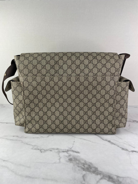 GUCCI Dark Brown GG Plus Monogram Messenger Diaper/Changing Bag