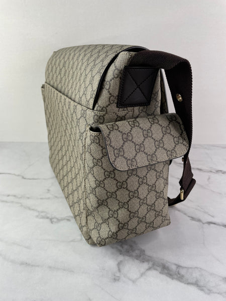 GUCCI Dark Brown GG Plus Monogram Messenger Diaper/Changing Bag