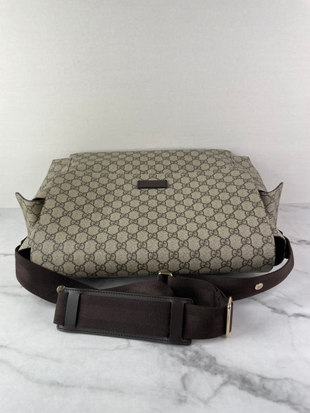 GUCCI Dark Brown GG Plus Monogram Messenger Diaper/Changing Bag
