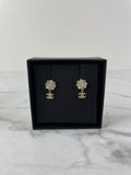 CHANEL CC Flower Drop Earrings Metal and Crystals