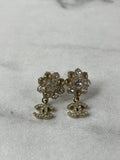 CHANEL CC Flower Drop Earrings Metal and Crystals
