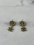 CHANEL CC Flower Drop Earrings Metal and Crystals