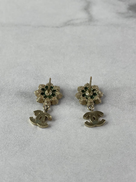 CHANEL CC Flower Drop Earrings Metal and Crystals