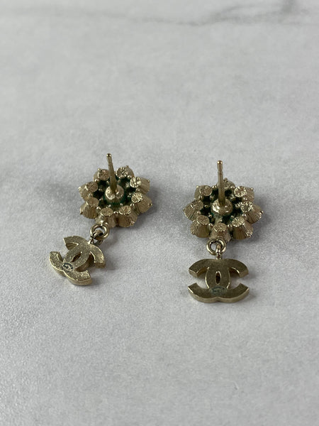 CHANEL CC Flower Drop Earrings Metal and Crystals