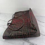 FENDI Brown/Red Perforated Zucca Spalmati Roll Tote Shoulder Bag