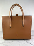 Christian Louboutin Tan Brown Grained & Patent Leather Studded Large Paloma Tote