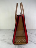 Christian Louboutin Tan Brown Grained & Patent Leather Studded Large Paloma Tote