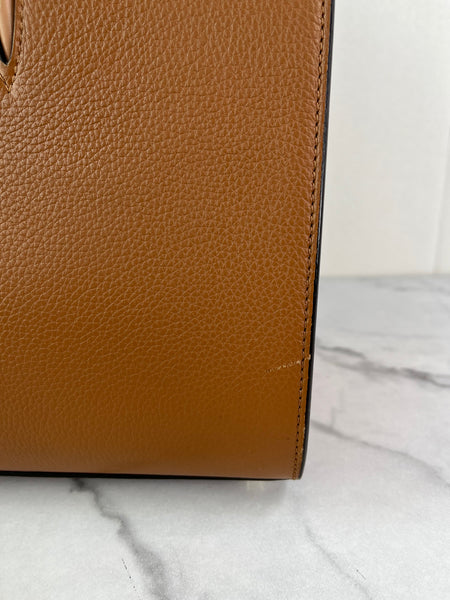 Christian Louboutin Tan Brown Grained & Patent Leather Studded Large Paloma Tote