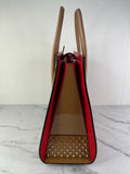 Christian Louboutin Tan Brown Grained & Patent Leather Studded Large Paloma Tote