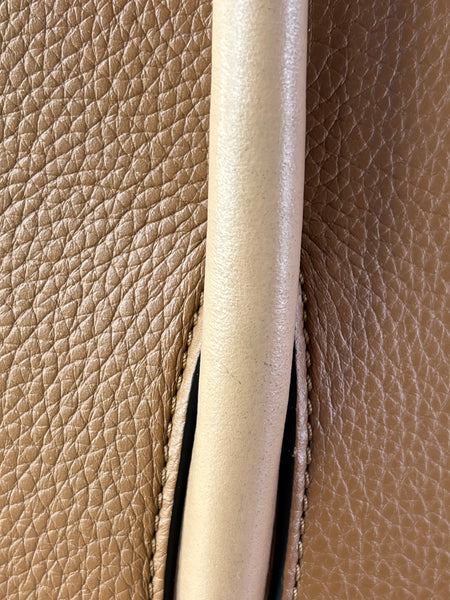 Christian Louboutin Tan Brown Grained & Patent Leather Studded Large Paloma Tote