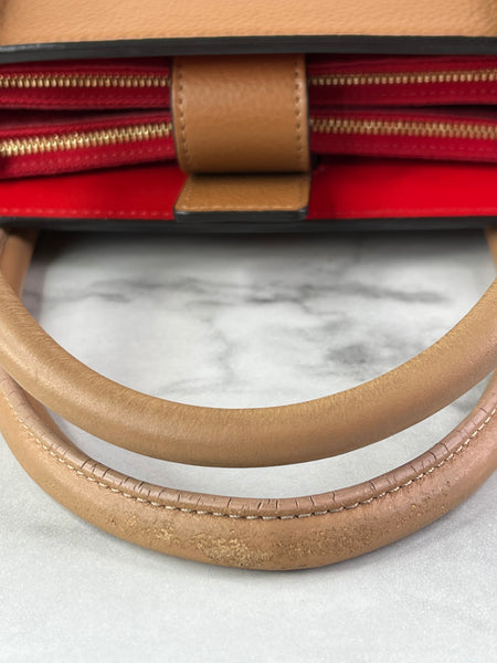 Christian Louboutin Tan Brown Grained & Patent Leather Studded Large Paloma Tote