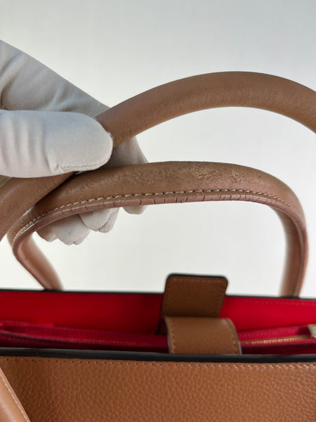 Christian Louboutin Tan Brown Grained & Patent Leather Studded Large Paloma Tote