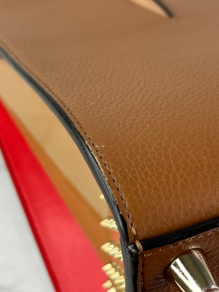 Christian Louboutin Tan Brown Grained & Patent Leather Studded Large Paloma Tote